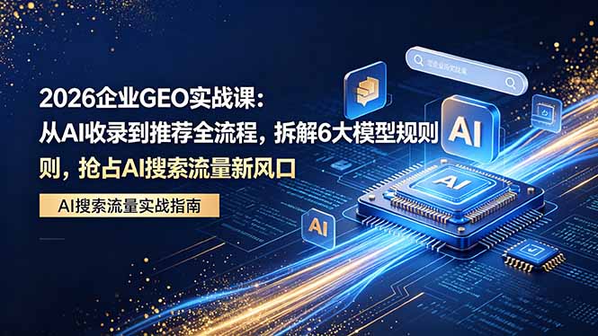 2026 企业GEO实战课：从AI收录到推荐全流程，拆解6大模型规则，抢占 AI 搜索流量新风口网络赚钱,项目资源网,副业资源网,兼职项目,网赚课程-副业赚钱-互联网创业-独家轻创IP大圣网创