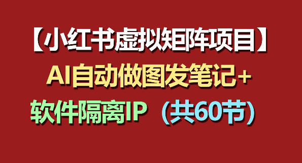 小红书虚拟矩阵项目:软件隔离IP+AI自动做图发笔记(共60节)网络赚钱,项目资源网,副业资源网,兼职项目,网赚课程-副业赚钱-互联网创业-独家轻创IP大圣网创