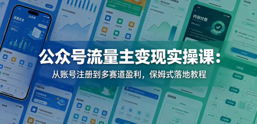 公众号流量主变现实操课:从账号注册到多赛道盈利,保姆式落地教程网络赚钱,项目资源网,副业资源网,兼职项目,网赚课程-副业赚钱-互联网创业-独家轻创IP大圣网创