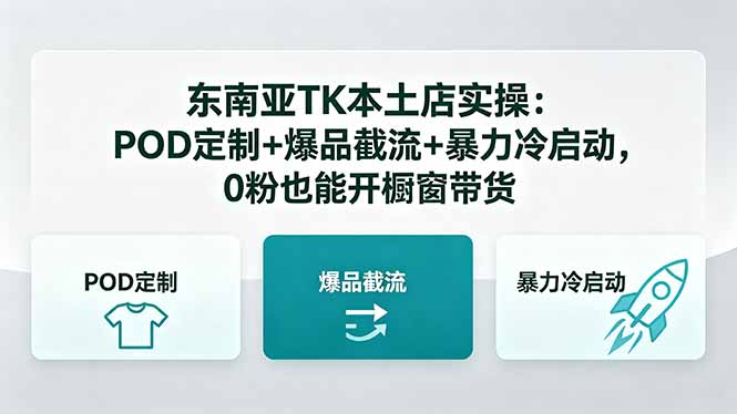 东南亚TK本土店实操：POD定制+爆品截流+暴力冷启动，0粉也能开橱窗带货网络赚钱,项目资源网,副业资源网,兼职项目,网赚课程-副业赚钱-互联网创业-独家轻创IP大圣网创