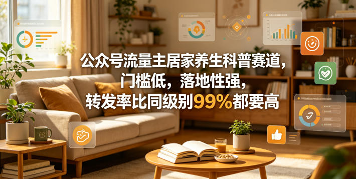公众号流量主居家养生科普赛道，门槛低，落地性强，转发率比同级别99％都要高网络赚钱,项目资源网,副业资源网,兼职项目,网赚课程-副业赚钱-互联网创业-独家轻创IP大圣网创