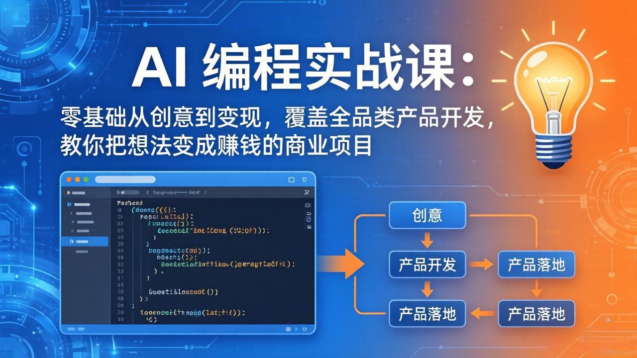 AI编程实战课-第三期-5月9更新：零基础从创意到变现，覆盖全品类产品开发，把想法变成赚钱项目网络赚钱,项目资源网,副业资源网,兼职项目,网赚课程-副业赚钱-互联网创业-独家轻创IP大圣网创