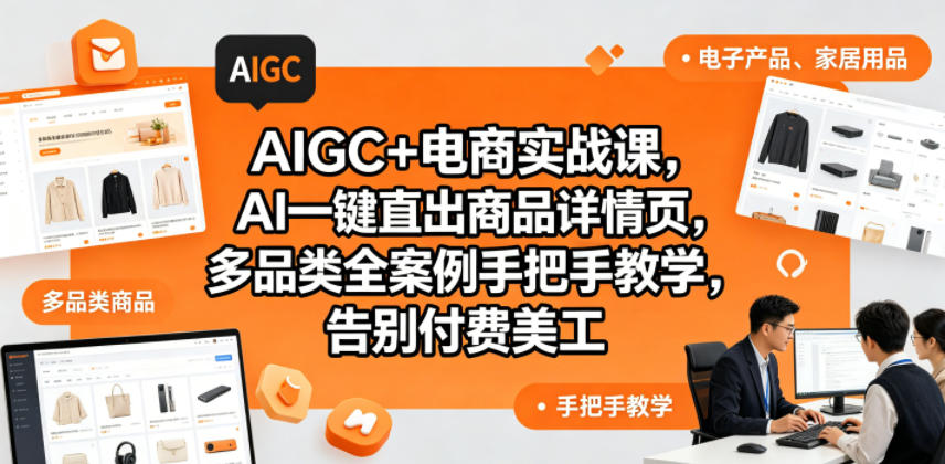 AIGC+电商实战课,AI一键直出商品详情页,多品类全案例手把手教学,告别付费美工网络赚钱,项目资源网,副业资源网,兼职项目,网赚课程-副业赚钱-互联网创业-独家轻创IP大圣网创