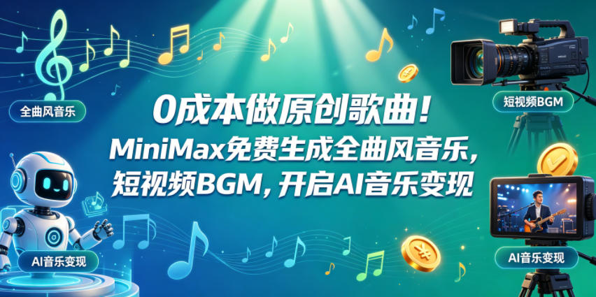 0成本做原创歌曲！MiniMax免费生成全曲风音乐，短视频BGM，开启AI音乐变现网络赚钱,项目资源网,副业资源网,兼职项目,网赚课程-副业赚钱-互联网创业-独家轻创IP大圣网创