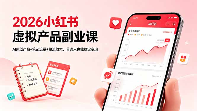 2026小红书虚拟产品副业课,AI原创产品+笔记流量+投流放大,普通人也能稳定变现网络赚钱,项目资源网,副业资源网,兼职项目,网赚课程-副业赚钱-互联网创业-独家轻创IP大圣网创