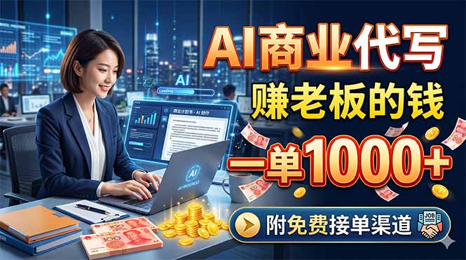 AI商业代写,赚老板的钱,一单1000+,附免费接单渠道网络赚钱,项目资源网,副业资源网,兼职项目,网赚课程-副业赚钱-互联网创业-独家轻创IP大圣网创