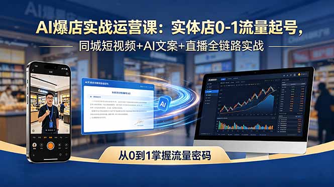 AI爆店实战运营课:实体店0-1流量起号,同城短视频+AI文案+直播全链路实战网络赚钱,项目资源网,副业资源网,兼职项目,网赚课程-副业赚钱-互联网创业-独家轻创IP大圣网创