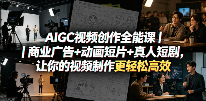 AIGC视频创作全能课｜商业广告+动画短片+真人短剧，让你的视频制作更轻松高效网络赚钱,项目资源网,副业资源网,兼职项目,网赚课程-副业赚钱-互联网创业-独家轻创IP大圣网创