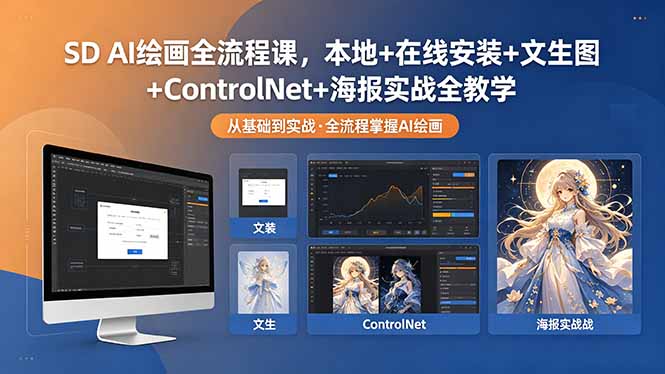 SD AI绘画全流程课,本地+在线安装+文生图+ControlNet+海报实战全教学网络赚钱,项目资源网,副业资源网,兼职项目,网赚课程-副业赚钱-互联网创业-独家轻创IP大圣网创