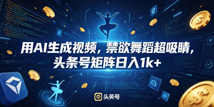 用AI生成视频，禁欲舞蹈超吸睛，头条号矩阵日入1k+网络赚钱,项目资源网,副业资源网,兼职项目,网赚课程-副业赚钱-互联网创业-独家轻创IP大圣网创