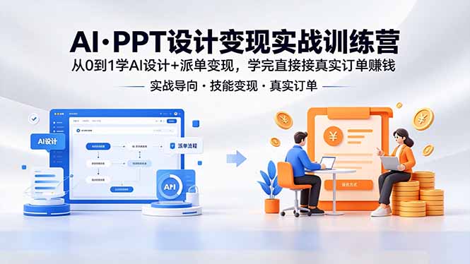AI·PPT设计变现实战训练营,从0到1学AI设计+派单变现,学完直接接真实订单赚钱网络赚钱,项目资源网,副业资源网,兼职项目,网赚课程-副业赚钱-互联网创业-独家轻创IP大圣网创