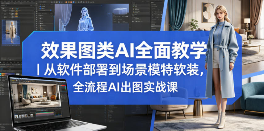 效果图类AI全面教学｜从软件部署到场景模特软装，全流程AI出图实战课网络赚钱,项目资源网,副业资源网,兼职项目,网赚课程-副业赚钱-互联网创业-独家轻创IP大圣网创