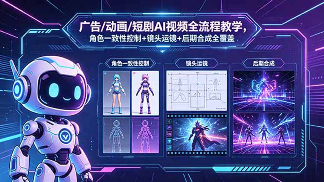 广告/动画/短剧AI视频全流程教学,角色一致性控制+镜头运镜+后期合成全覆盖网络赚钱,项目资源网,副业资源网,兼职项目,网赚课程-副业赚钱-互联网创业-独家轻创IP大圣网创