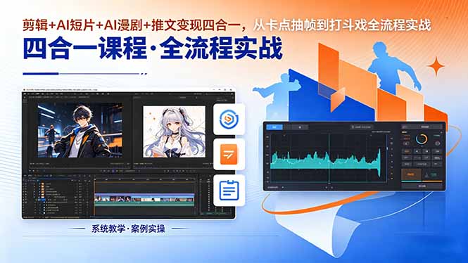 剪辑+AI短片+AI漫剧+推文变现四合一,从卡点抽帧到打斗戏全流程实战网络赚钱,项目资源网,副业资源网,兼职项目,网赚课程-副业赚钱-互联网创业-独家轻创IP大圣网创