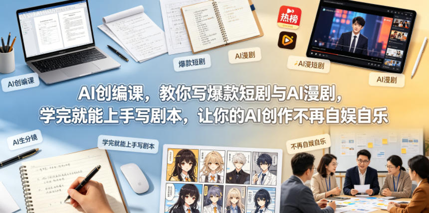 AI创编课,教你写爆款短剧与AI漫剧,学完就能上手写剧本,让你的AI创作不再自娱自乐网络赚钱,项目资源网,副业资源网,兼职项目,网赚课程-副业赚钱-互联网创业-独家轻创IP大圣网创