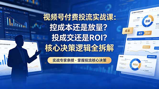 视频号付费投流实战课-5月:控成本还是放量?投成交还是ROI?核心决策逻辑全拆解网络赚钱,项目资源网,副业资源网,兼职项目,网赚课程-副业赚钱-互联网创业-独家轻创IP大圣网创