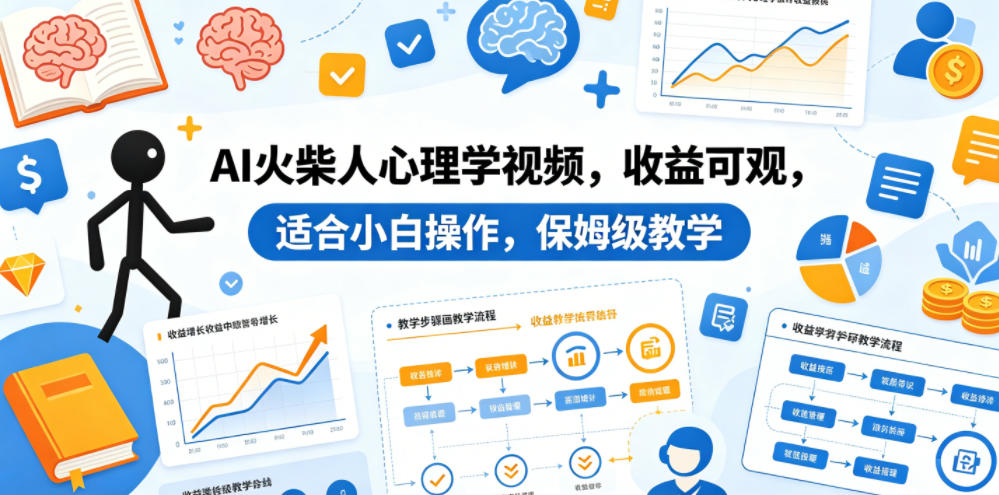 AI火柴人心理学视频，收益可观，适合小白操作，保姆级教学网络赚钱,项目资源网,副业资源网,兼职项目,网赚课程-副业赚钱-互联网创业-独家轻创IP大圣网创