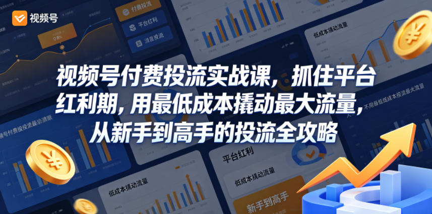 视频号付费投流实战课，抓住平台红利期，用最低成本撬动最大流量，从新手到高手的投流全攻略网络赚钱,项目资源网,副业资源网,兼职项目,网赚课程-副业赚钱-互联网创业-独家轻创IP大圣网创