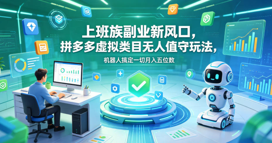 上班族副业新风口，拼多多虚拟类目无人值守玩法，机器人搞定一切月入五位数【揭秘】网络赚钱,项目资源网,副业资源网,兼职项目,网赚课程-副业赚钱-互联网创业-独家轻创IP大圣网创