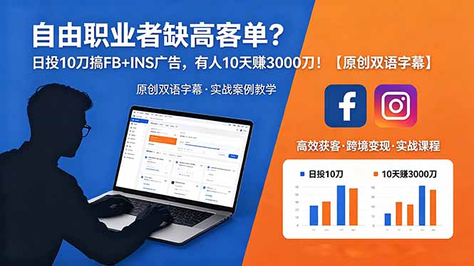 自由职业者缺高客单?日投 10 刀搞 FB+INS 广告,有人 10 天赚 3000 刀!【原创双语字幕】网络赚钱,项目资源网,副业资源网,兼职项目,网赚课程-副业赚钱-互联网创业-独家轻创IP大圣网创