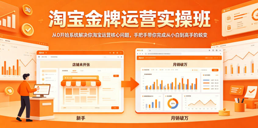 淘宝金牌运营实操班，从0开始系统解决你淘宝运营核心问题，手把手带你完成从小白到高手的蜕变网络赚钱,项目资源网,副业资源网,兼职项目,网赚课程-副业赚钱-互联网创业-独家轻创IP大圣网创