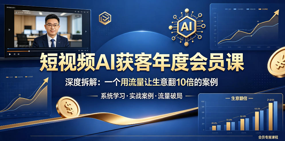 短视频AI获客年度会员课，深度拆解，一个用流量让生意翻10倍的案例网络赚钱,项目资源网,副业资源网,兼职项目,网赚课程-副业赚钱-互联网创业-独家轻创IP大圣网创