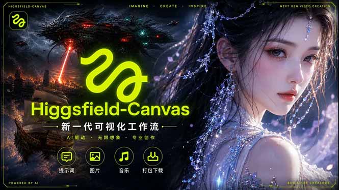 Higgsfield Canvas AI视频制作详解，节点式工作流搭建，重构新式视频创作完整教程网络赚钱,项目资源网,副业资源网,兼职项目,网赚课程-副业赚钱-互联网创业-独家轻创IP大圣网创