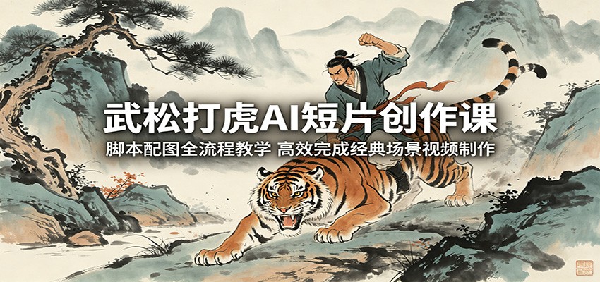 武松打虎AI短片创作课:脚本配图全流程教学,高效完成经典场景视频制作网络赚钱,项目资源网,副业资源网,兼职项目,网赚课程-副业赚钱-互联网创业-独家轻创IP大圣网创