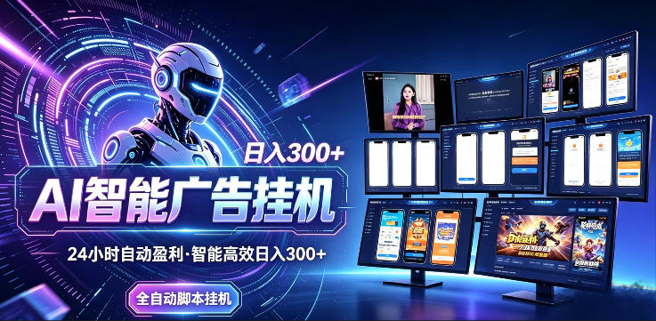 AI智能广告挂G项目，无需人工，单机稳定日入200+，可矩阵放大，24小时不间断刷广告賺收益【揭秘】网络赚钱,项目资源网,副业资源网,兼职项目,网赚课程-副业赚钱-互联网创业-独家轻创IP大圣网创