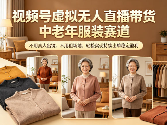视频号虚拟无人直播带货中老年服装赛道，不用真人出镜、不用租场地，轻松实现持续出单稳定盈利网络赚钱,项目资源网,副业资源网,兼职项目,网赚课程-副业赚钱-互联网创业-独家轻创IP大圣网创