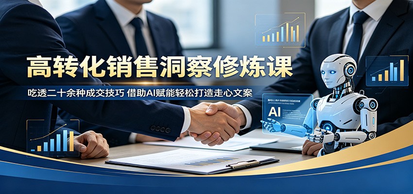 高转化销售洞察修炼课：吃透二十余种成交技巧，借助AI赋能轻松打造走心文案网络赚钱,项目资源网,副业资源网,兼职项目,网赚课程-副业赚钱-互联网创业-独家轻创IP大圣网创