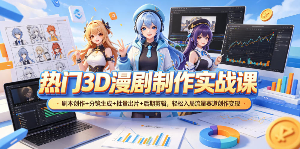 热门3D漫剧制作实战课,剧本创作+分镜生成+批量出片+后期剪辑,轻松入局流量赛道创作变现网络赚钱,项目资源网,副业资源网,兼职项目,网赚课程-副业赚钱-互联网创业-独家轻创IP大圣网创
