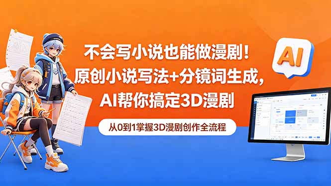 不会写小说也能做漫剧！原创小说写法+分镜词生成，AI帮你搞定3D漫剧网络赚钱,项目资源网,副业资源网,兼职项目,网赚课程-副业赚钱-互联网创业-独家轻创IP大圣网创