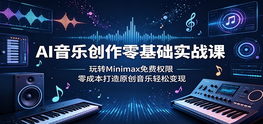 AI音乐创作零基础实战课：玩转Minimax免费权限，零成本打造原创音乐轻松变现网络赚钱,项目资源网,副业资源网,兼职项目,网赚课程-副业赚钱-互联网创业-独家轻创IP大圣网创