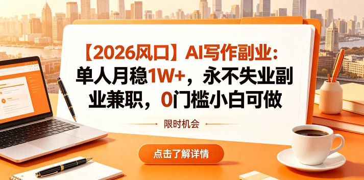 【2026风口】AI写作副业：单人月稳1W+，永不失业副业兼职，0门槛小白可做【揭秘】网络赚钱,项目资源网,副业资源网,兼职项目,网赚课程-副业赚钱-互联网创业-独家轻创IP大圣网创