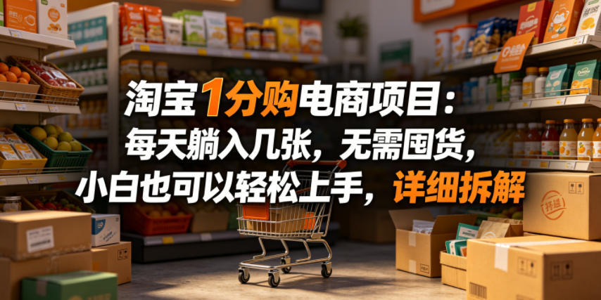 淘宝1分购电商项目：每天躺入几张，无需囤货，小白也可以轻松上手，详细拆解网络赚钱,项目资源网,副业资源网,兼职项目,网赚课程-副业赚钱-互联网创业-独家轻创IP大圣网创