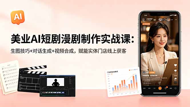 美业AI短剧漫剧制作实战课:生图技巧+对话生成+视频合成,赋能实体门店线上获客网络赚钱,项目资源网,副业资源网,兼职项目,网赚课程-副业赚钱-互联网创业-独家轻创IP大圣网创