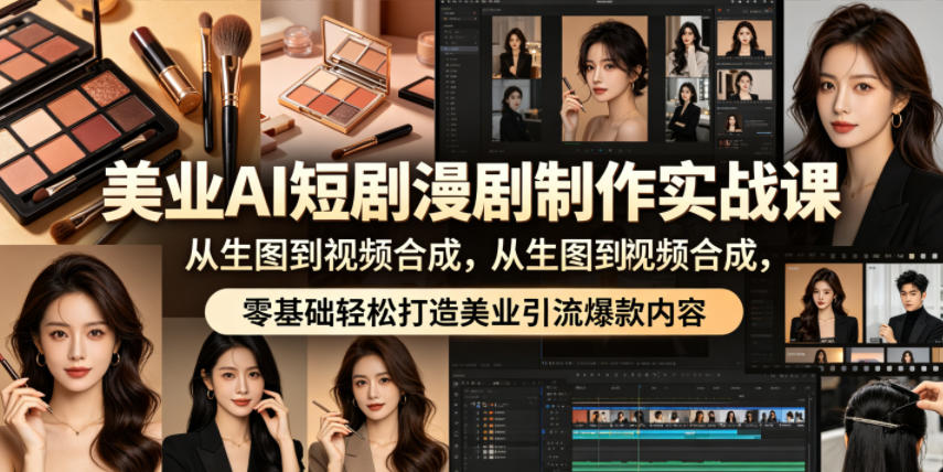 美业AI短剧漫剧制作实战课，从生图到视频合成，零基础轻松打造美业引流爆款内容网络赚钱,项目资源网,副业资源网,兼职项目,网赚课程-副业赚钱-互联网创业-独家轻创IP大圣网创