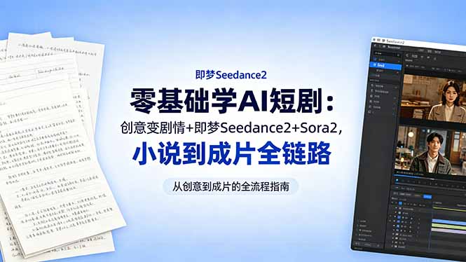零基础学AI短剧:创意变剧情+即梦Seedance2+Sora2,小说到成片全链路网络赚钱,项目资源网,副业资源网,兼职项目,网赚课程-副业赚钱-互联网创业-独家轻创IP大圣网创