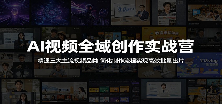 AI视频全域创作实战营：精通三大主流视频品类，简化制作流程实现高效批量出片网络赚钱,项目资源网,副业资源网,兼职项目,网赚课程-副业赚钱-互联网创业-独家轻创IP大圣网创