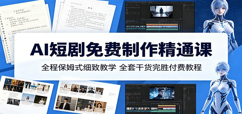 AI短剧免费制作精通课：全程保姆式细致教学，全套干货完胜付费教程网络赚钱,项目资源网,副业资源网,兼职项目,网赚课程-副业赚钱-互联网创业-独家轻创IP大圣网创