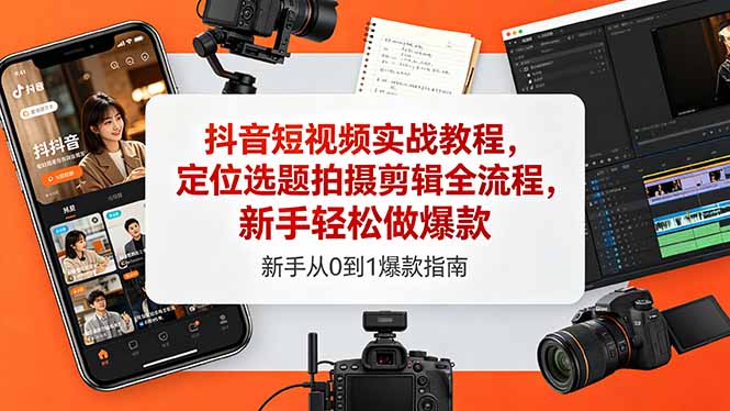 抖音短视频实战教程，定位选题拍摄剪辑全流程，新手轻松做爆款网络赚钱,项目资源网,副业资源网,兼职项目,网赚课程-副业赚钱-互联网创业-独家轻创IP大圣网创
