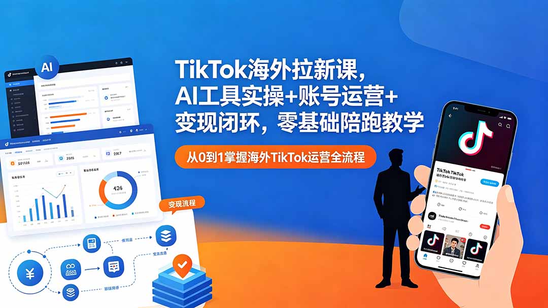 TikTok海外拉新课，AI工具实操+账号运营+变现闭环，零基础陪跑教学网络赚钱,项目资源网,副业资源网,兼职项目,网赚课程-副业赚钱-互联网创业-独家轻创IP大圣网创