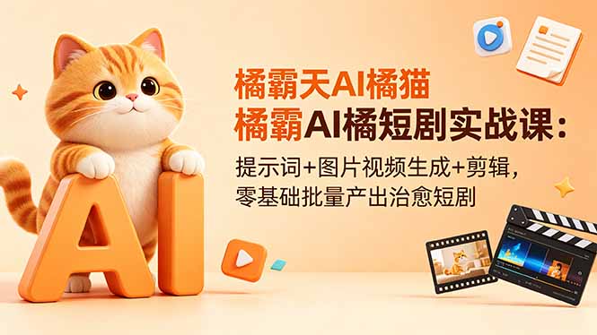 橘霸天AI橘猫短剧实战课：提示词+图片视频生成+剪辑，零基础批量产出治愈短剧网络赚钱,项目资源网,副业资源网,兼职项目,网赚课程-副业赚钱-互联网创业-独家轻创IP大圣网创
