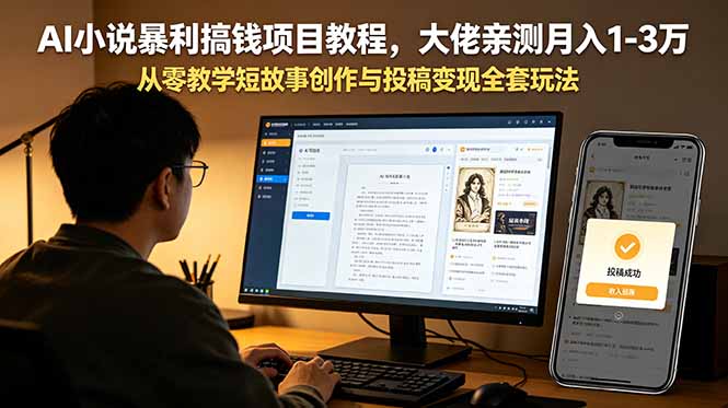AI小说暴利搞钱项目教程，大佬亲测月入1-3万，从零教学短故事创作与投稿变现全套玩法网络赚钱,项目资源网,副业资源网,兼职项目,网赚课程-副业赚钱-互联网创业-独家轻创IP大圣网创