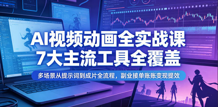 AI视频动画全实战课，7大主流工具全覆盖，多场景从提示词到成片全流程，副业接单账号变现提效网络赚钱,项目资源网,副业资源网,兼职项目,网赚课程-副业赚钱-互联网创业-独家轻创IP大圣网创