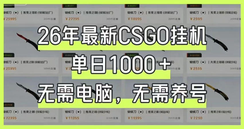 26年最新CSGO挂G系统，单日1000+，无需电脑，无需养号，0基础可上手【揭秘】网络赚钱,项目资源网,副业资源网,兼职项目,网赚课程-副业赚钱-互联网创业-独家轻创IP大圣网创