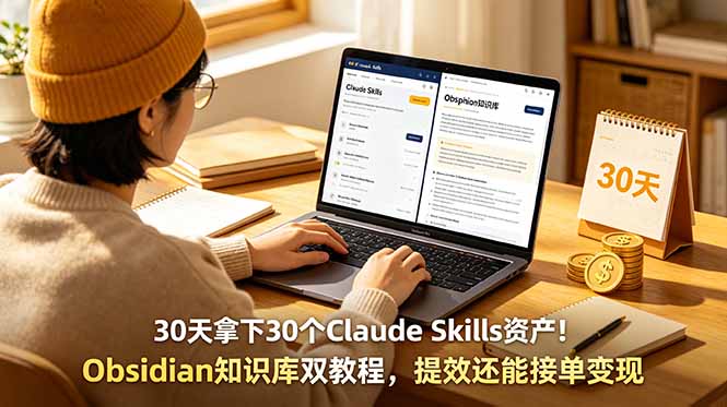 30天拿下30个Claude Skills资产！Obsidian知识库双教程，提效还能接单变现网络赚钱,项目资源网,副业资源网,兼职项目,网赚课程-副业赚钱-互联网创业-独家轻创IP大圣网创