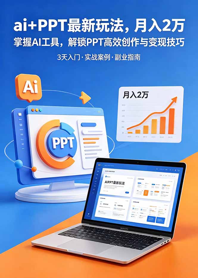 ai+PPT最新玩法，月入2万掌握AI工具，解锁PPT高效创作与变现技巧3天入门，实战案例·副业指南网络赚钱,项目资源网,副业资源网,兼职项目,网赚课程-副业赚钱-互联网创业-独家轻创IP大圣网创