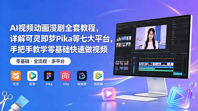 AI视频动画漫剧全套教程，详解可灵即梦Pika等七大平台，手把手教学零基础快速做视频网络赚钱,项目资源网,副业资源网,兼职项目,网赚课程-副业赚钱-互联网创业-独家轻创IP大圣网创